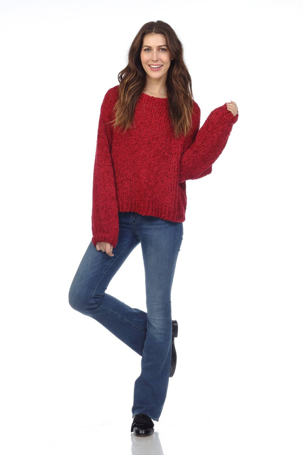 Burgundy Chenille Loose Knit Pull-Over Sweater