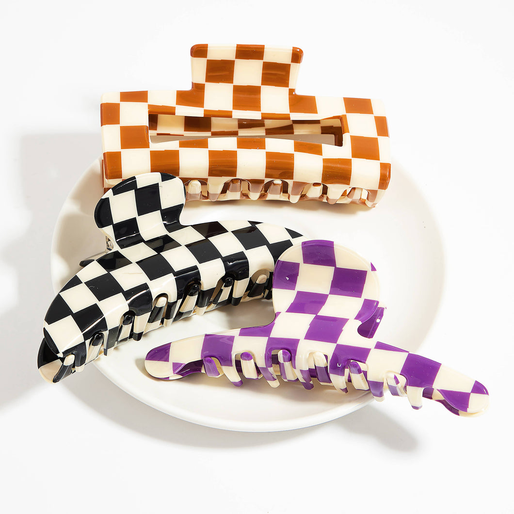 Checkered Pattern Hair Clips