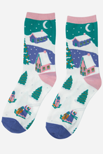 Load image into Gallery viewer, Christmas Village print Bamboo Print Socks
