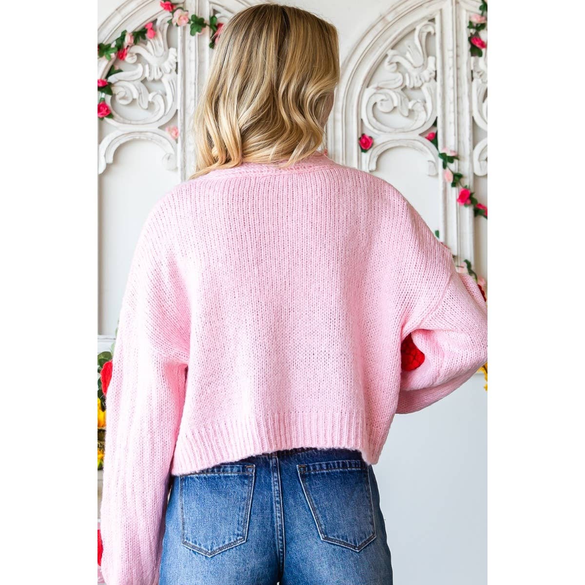 Fluffy Hearts Pom Pom Cardigan