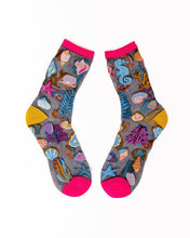 Load image into Gallery viewer, Under the Sea Black Sheer Crew Sock
