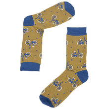 Load image into Gallery viewer, Mens Bamboo Cycling Socks Bicycle Print Novelty Sock Mustard
