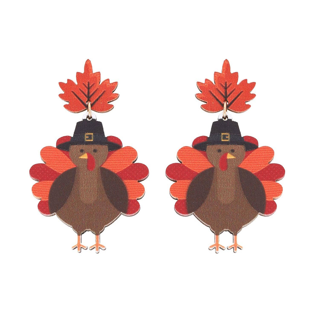 Autumn Leaf Thanksgiving Wooded Earrings