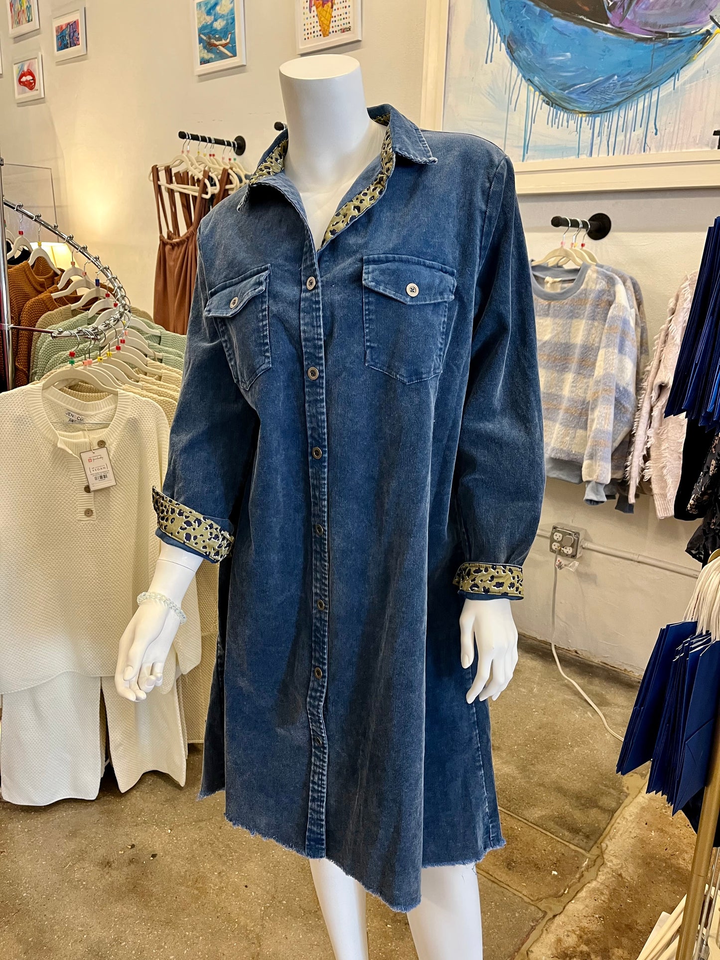 Corduroy Stone Wash Button Down Dress