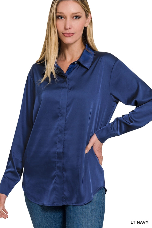 Satin Concealed Placket Shirt