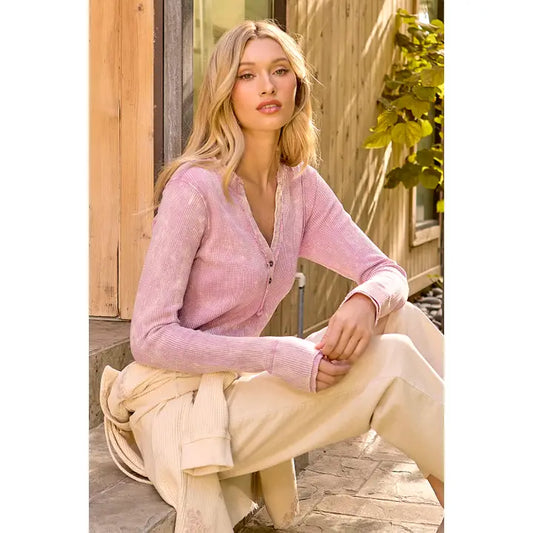 Washed Thermal Henley Top