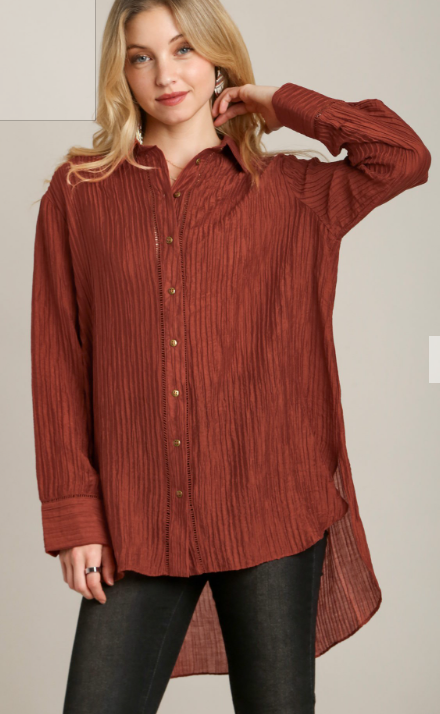 Crinkle Rust Button Down Shirt