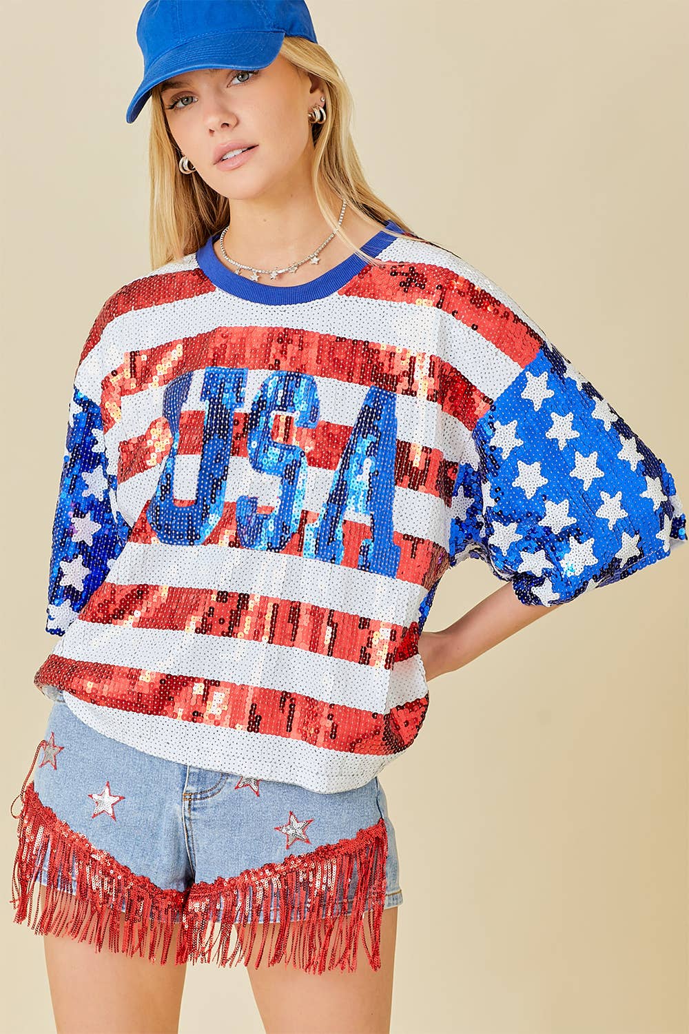 4th of July USA Sequin Crop Top