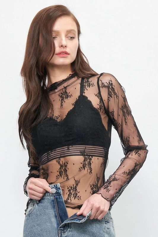 Long Sleeve Sheer Lace Mesh Top
