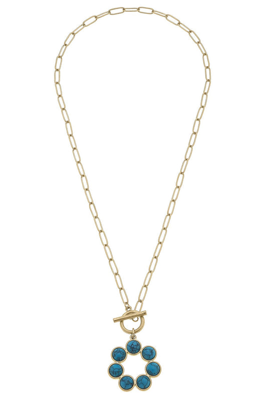 Rowdy Turquoise T-Bar Necklace in Turquoise & Worn Gold