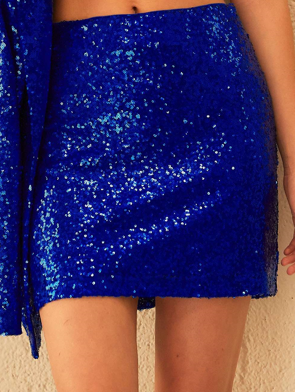 Blue Sequin Mini Skirt