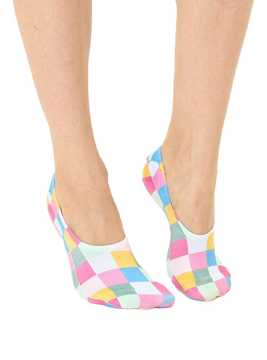 No-Show Liner Socks - Multi-Colored Checkered Squares