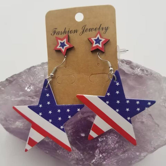 Patriotic Star Leather Earrings Set