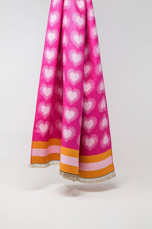 Soft pink scarf with heart print