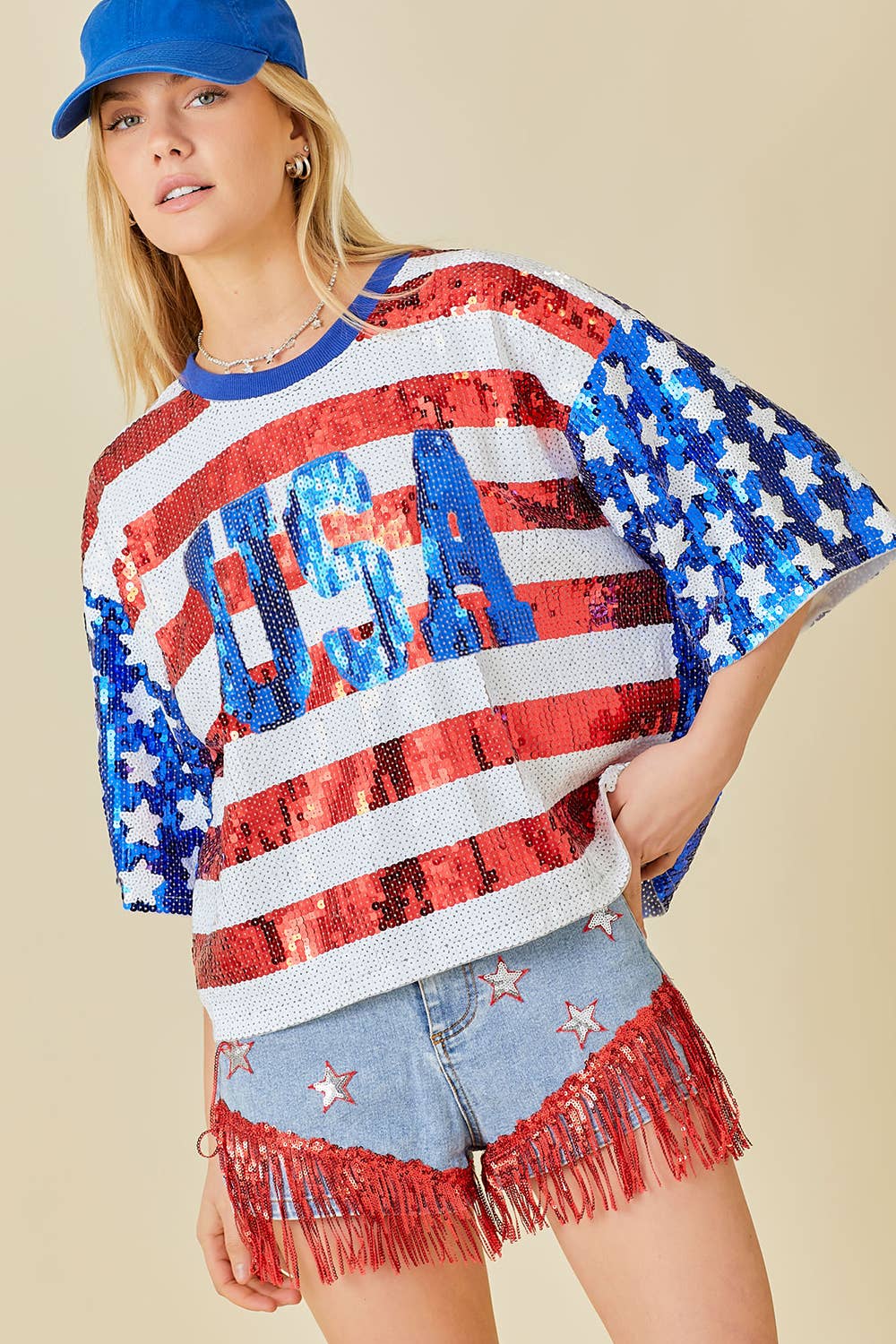 4th of July USA Sequin Crop Top