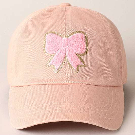 Fuzzy Pink Bow Patch Cotton Baseball Cap
