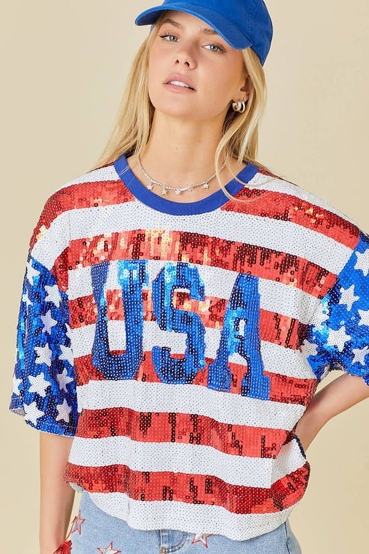 4th of July USA Sequin Crop Top