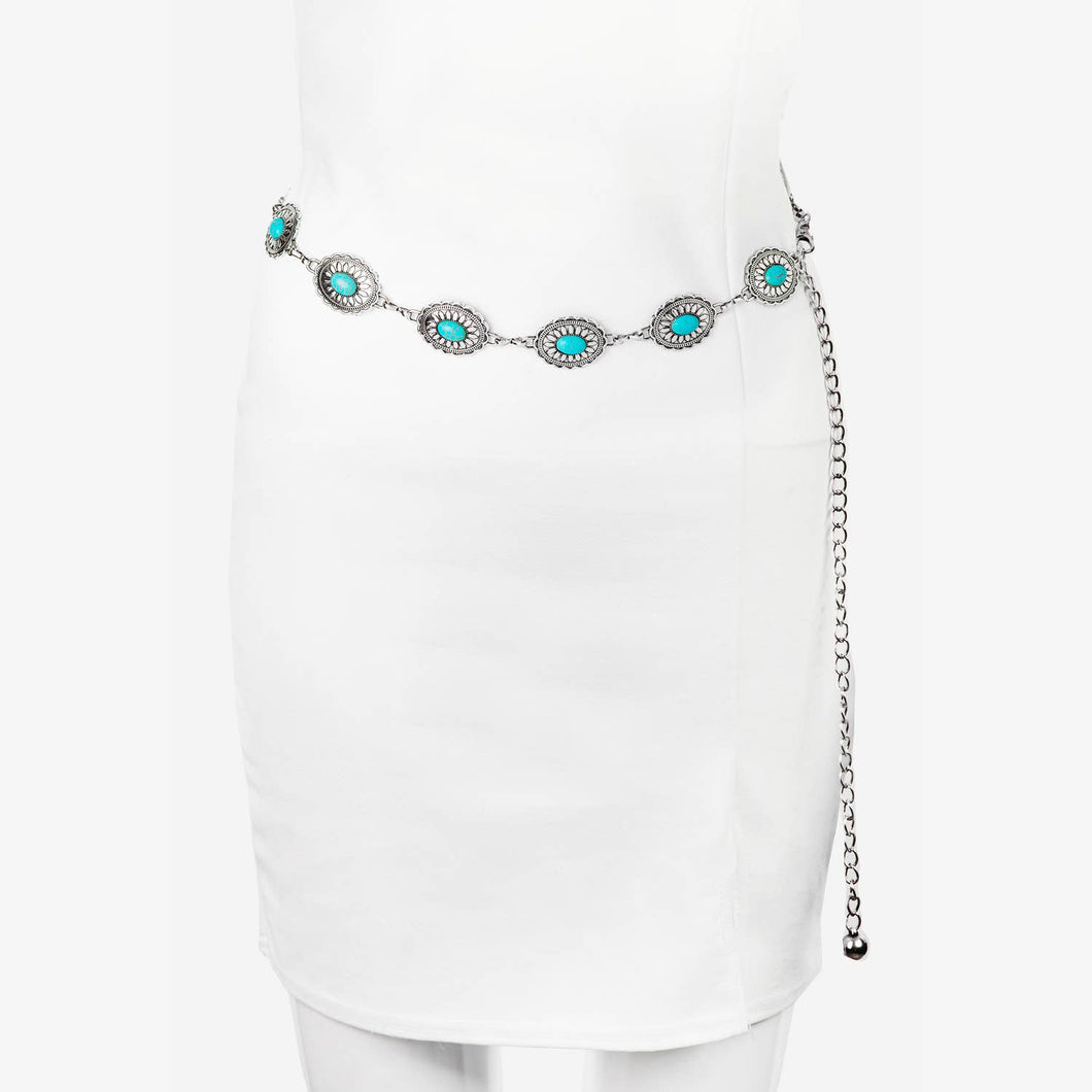 Floral Turquoise Concho Disc Chain Belt