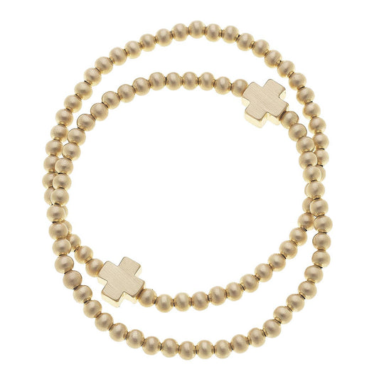 Isa Cross Ball Bead Stretch Bracelets (Set of 2)