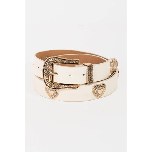 Etched Flower Heart Faux Leather Belt