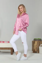 Load image into Gallery viewer, Orchid Charmeuse Long Sleeve Button Front Blouse
