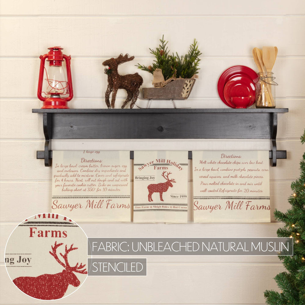 Sawyer Mill Holiday Reindeer And Recipes Unbleached Natural Muslin Tea Towel Set