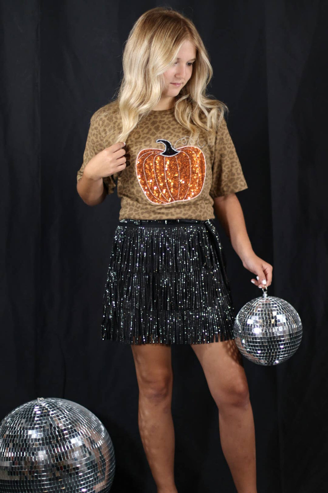 Pumpkin Fall Halloween Leopard Short Sleeve