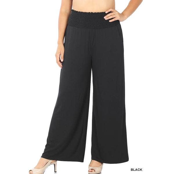 Plus Smocked Waistband Black Lounge Pants