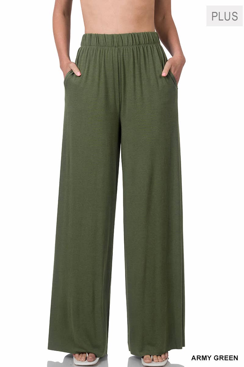 Plus Size Wide Leg Pant In Army Green