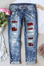Load image into Gallery viewer, Sky Blue Buffalo Plaid Patch Christmas Snowflake Distressed
