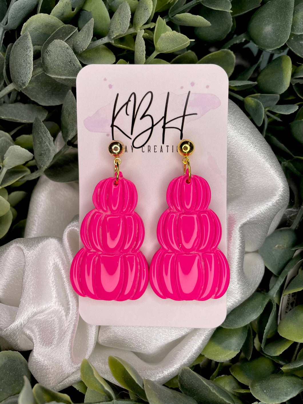 Pink Pumpkin Dangle Clay Earrings