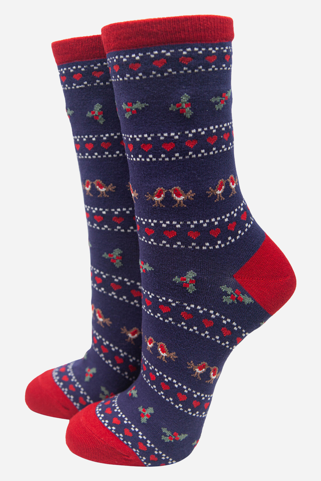 Women's Fair Isle Style Robin and Holly print Bamboo Socks