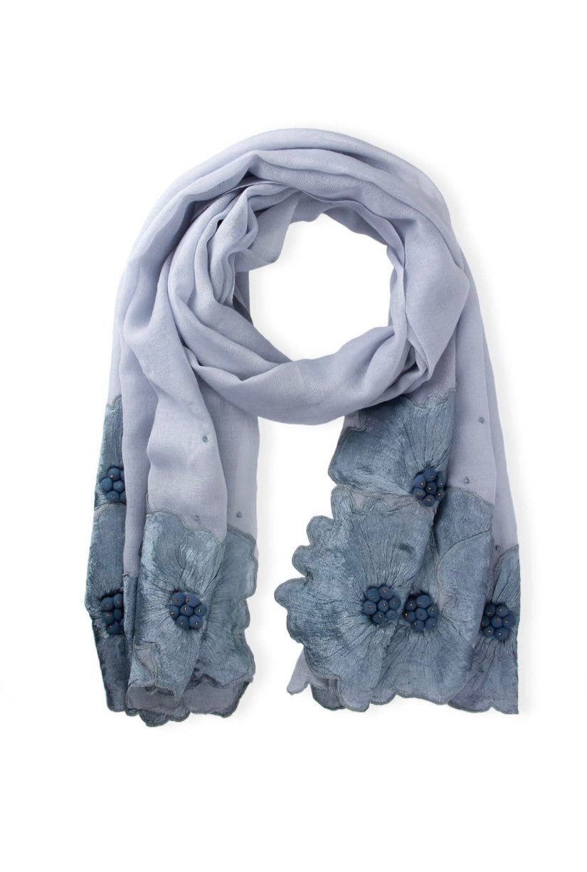 3D Floral Silk embroidered Scarf