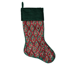 Load image into Gallery viewer, Vickerman 20&quot; Green/Red Sequin Pattern Christmas Stocking.
