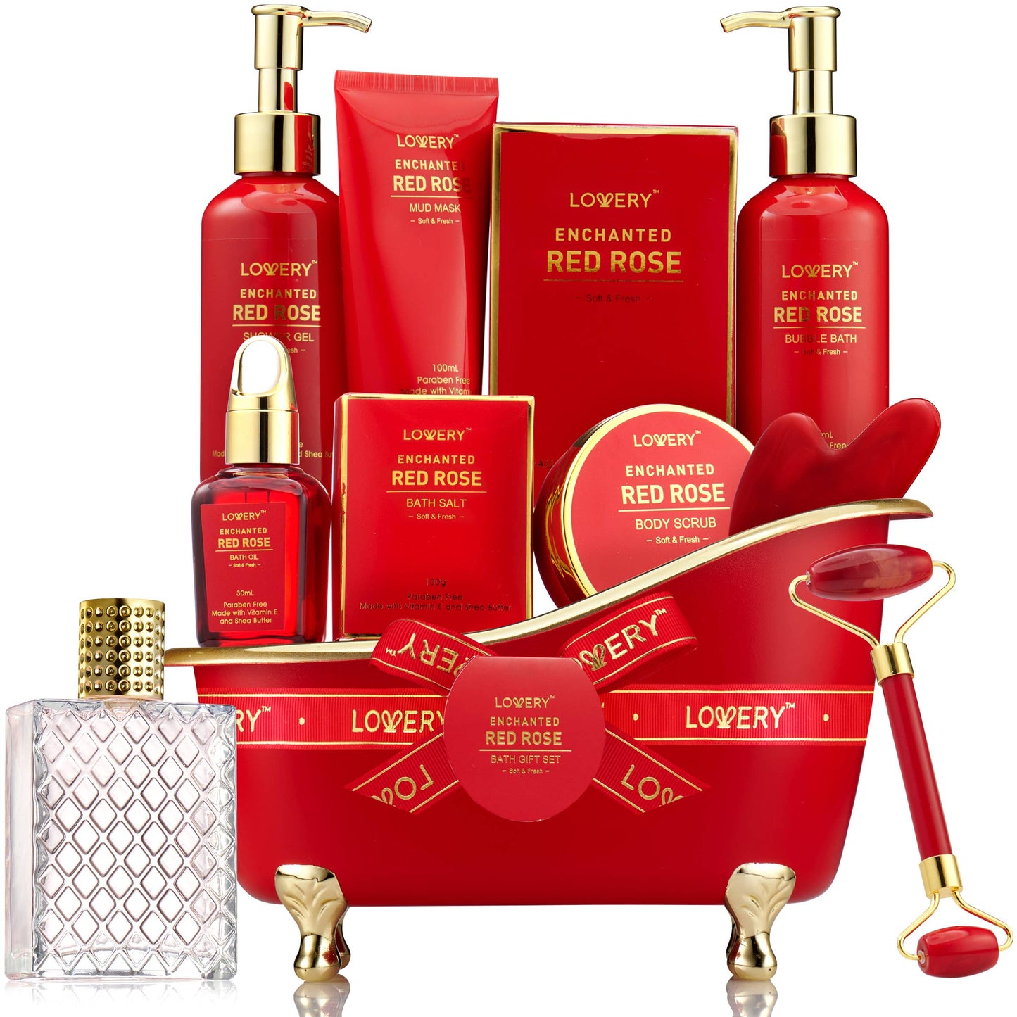 Christmas Gift Basket ( Red Rose Spa Bath and Body Self Care)