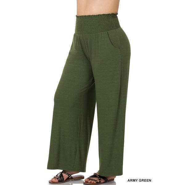 Plus Smocked Waistband Army Green Lounge Pants