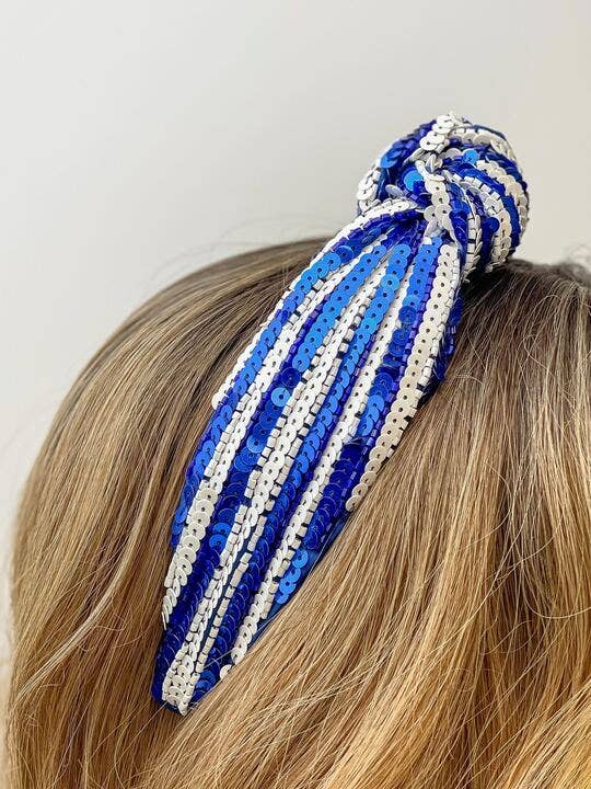 Game Day Sequin Headbands - Blue & White