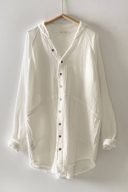 PREMIUM SOFT FRAYED HEM GAUZE VINTAGE WASHED SHIRT