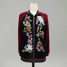 Load image into Gallery viewer, Embroidered Velvet Color Block Baseball Jacket
