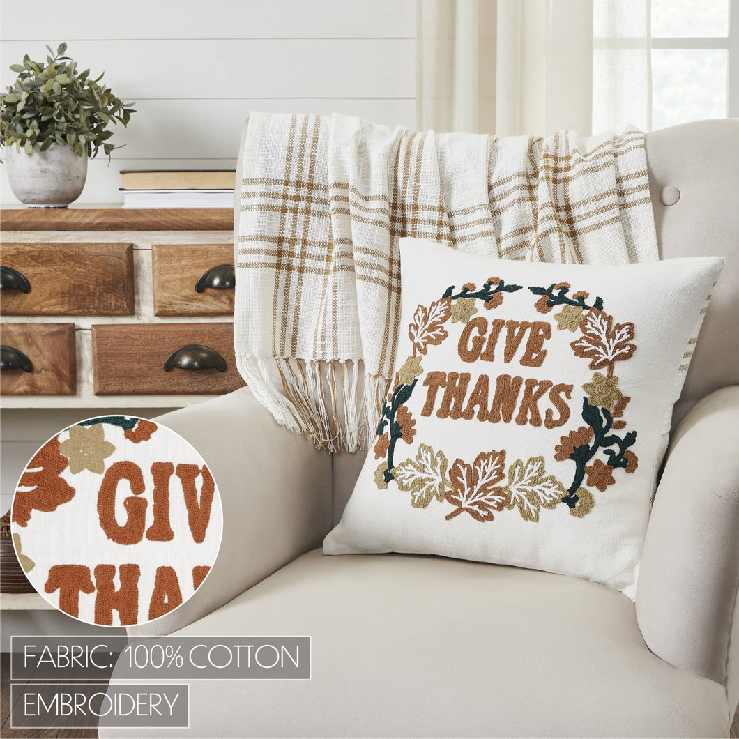 Wheat Plaid Give Thanks Pillow