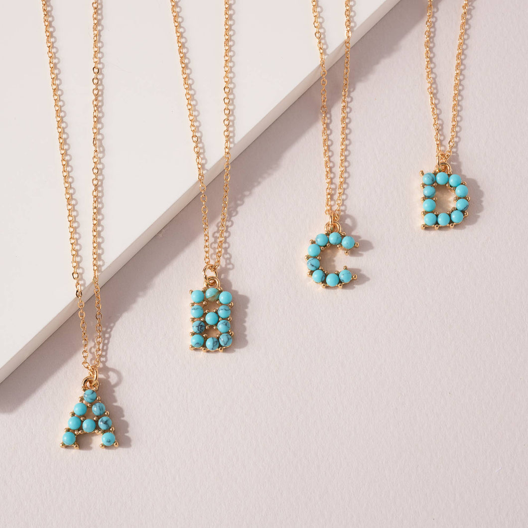 Turquoise Stone Initial Necklaces