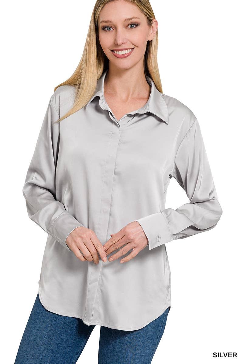 Satin Concealed Placket Shirt