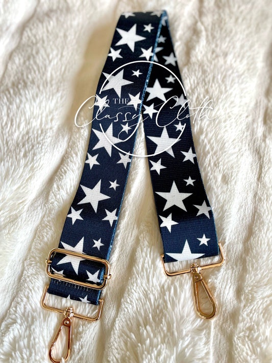 Crossbody Guitar Strap - Navy w White Star RTS