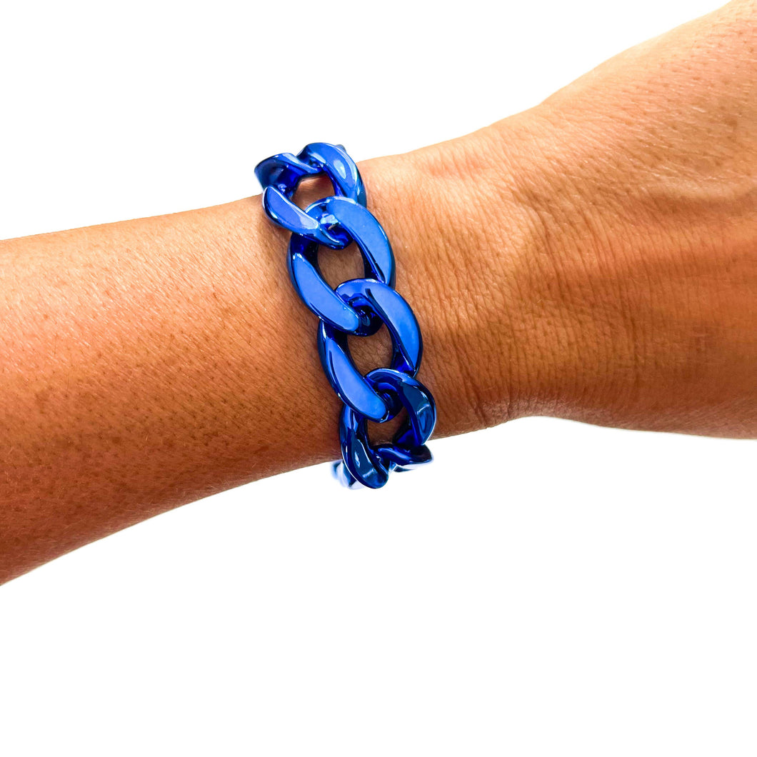 Metallic Royal Blue Chunky Acrylic Chain Link Bracelet