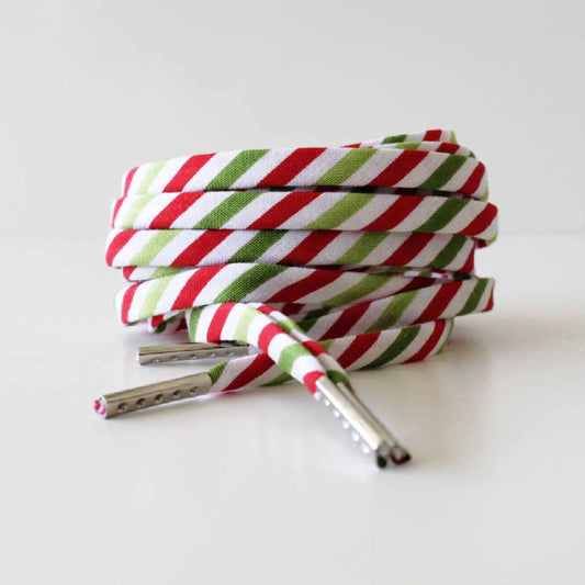 Holiday Christmas Cute Shoe Laces Green & Red Stripes