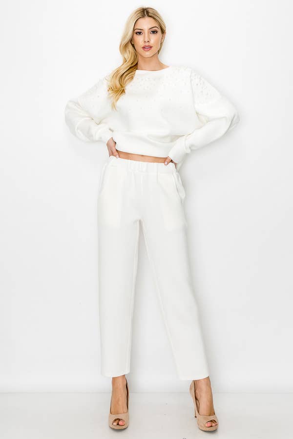 Felice French Scuba Pant: WHITE
