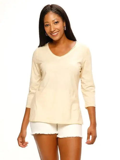 3/4 Sleeve & Raw Edge Trim Jersey Top