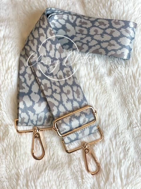 Crossbody Guitar Strap - Beige Cream on Grey Leopard RTS