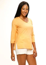 Load image into Gallery viewer, 3/4 Sleeve &amp; Raw Edge Trim Jersey Top
