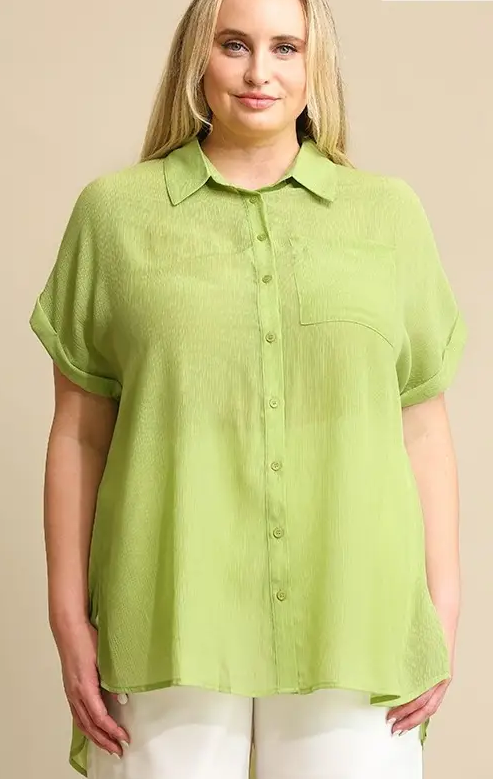 Apple Green Crinkle Button Down Shirt